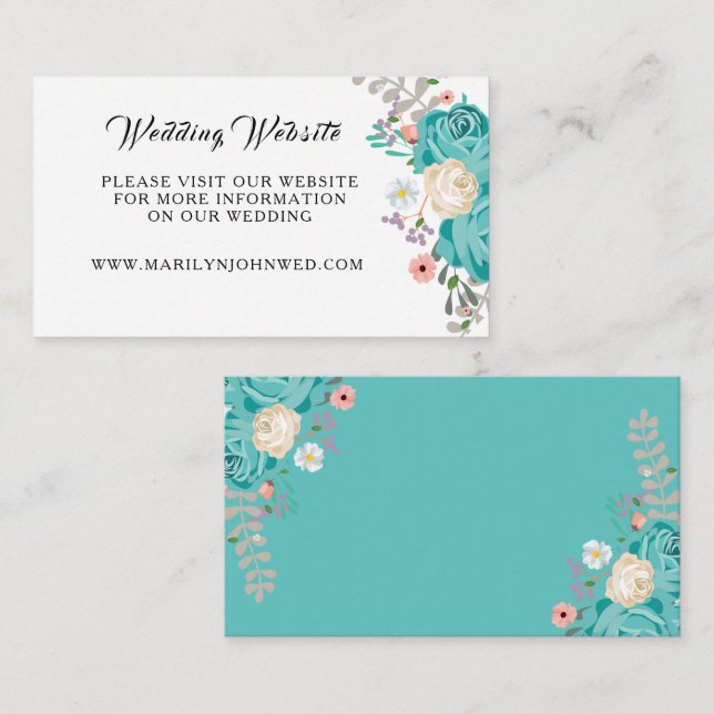 Carte D'accompagnement Fleurs bleues Floral Mariage Détails du site web (Devant / Derrière)