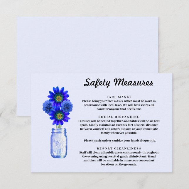 Carte D'accompagnement Fleurs bleues Mason Mesures de sécurité des jarres (Devant / Derrière)