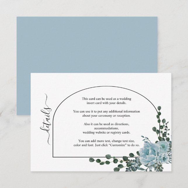 Carte D'accompagnement Fleurs bleues poussiéreuses et mariage à arc (Devant / Derrière)