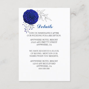 Carte D'accompagnement fleurs bleues royales argent détails feuilles