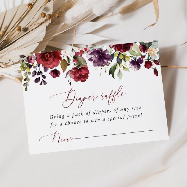 Carte D'accompagnement Fleurs Bourgognes, Fleurs Roses, Raffle de couches (Créateur téléchargé)