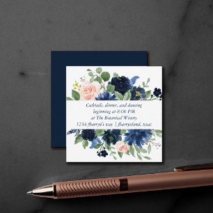 Carte D'accompagnement Fleurs Chic   Réception Navy Blue et Blush Détails