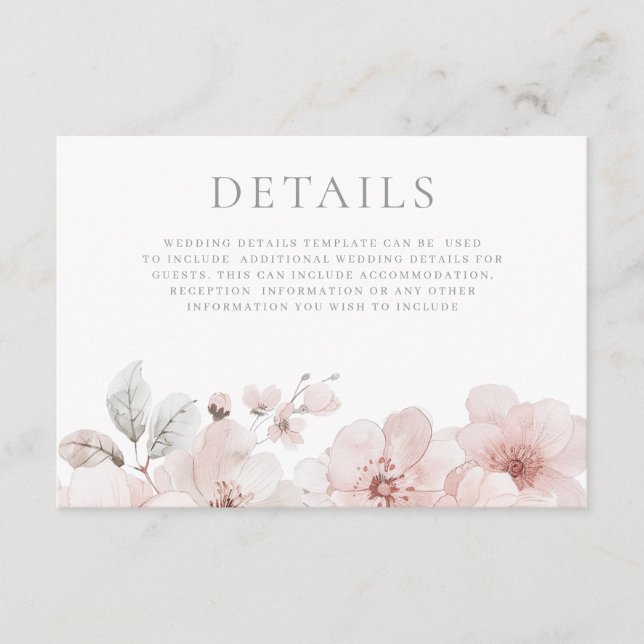 Carte D'accompagnement Fleurs d'aquarelle bleu Belle Détails du Mariage (Devant)