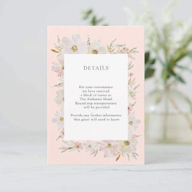 Carte D'accompagnement Fleurs d'aquarelle Crème et Blush Détails Pêche (Debout devant)
