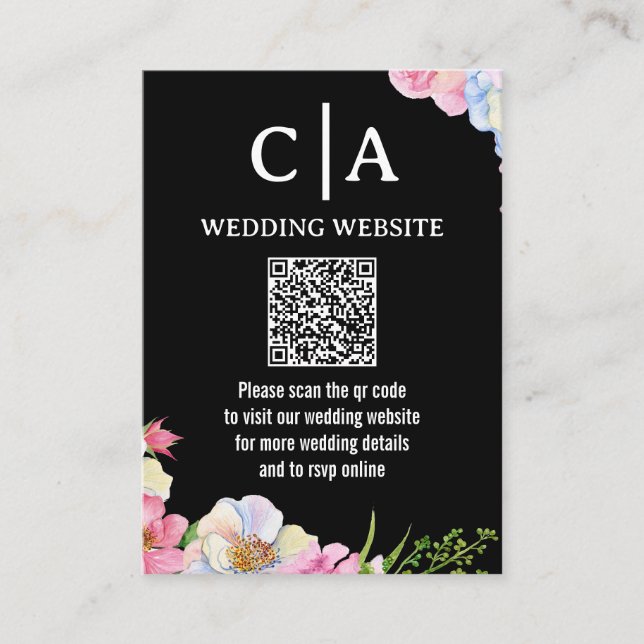 Carte D'accompagnement Fleurs d'aquarelle rose bleu Mariage de code QR (Devant)
