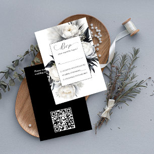Carte D'accompagnement Fleurs de boho noir et blanc élégant mariage RSVP