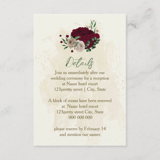 Carte D'accompagnement Fleurs de champagne bourguignonne détails mariage (Devant)