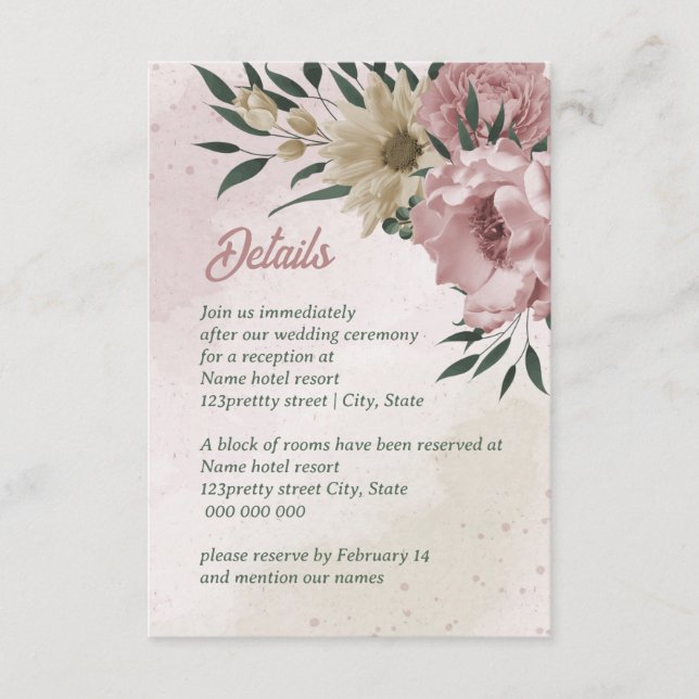 Carte D'accompagnement fleurs de champagne rose mariage (Devant)