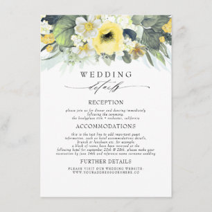 Carte D'accompagnement Fleurs de couleur jaune Informations Mariage