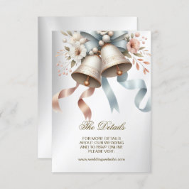 Carte D'accompagnement Fleurs de mariage cloches Rubans bleu rose Beau