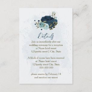 Carte D'accompagnement fleurs de marine bleu clair détails de mariage