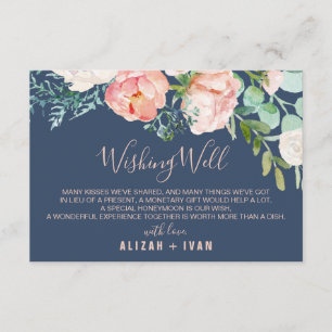 Carte D'accompagnement Fleurs de pivoines romantiques   Bleu Mariage Wish