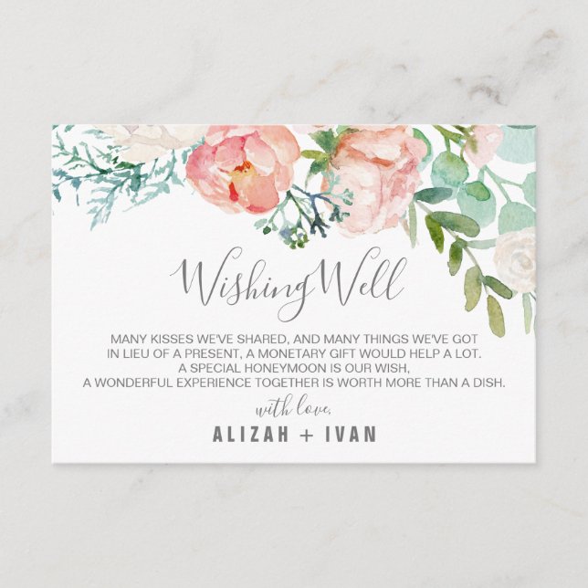 Carte D'accompagnement Fleurs de pivoines romantiques Mariage désirant bi (Devant)