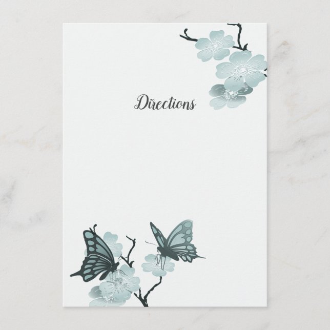 Carte D'accompagnement Fleurs de printemps bleues avec papillons (Devant)