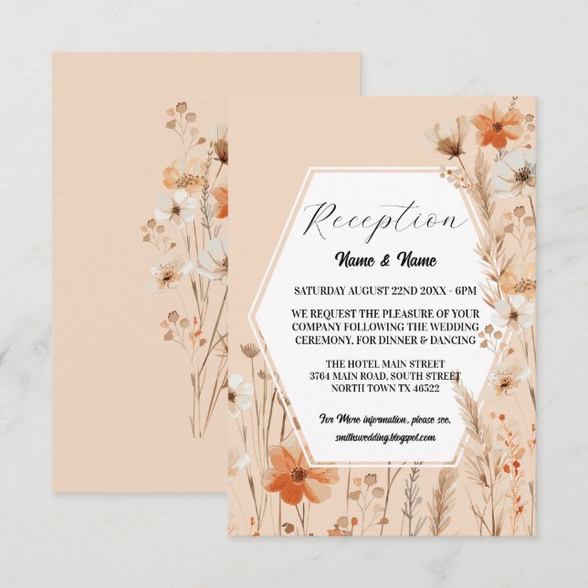 Carte D'accompagnement Fleurs de réception de mariage Été Boho (Devant / Derrière)