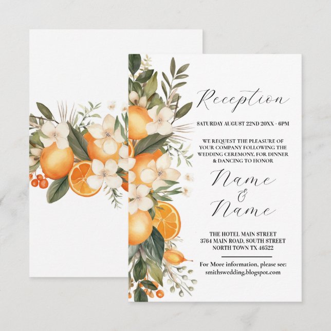 Carte D'accompagnement Fleurs de réception de mariage Fruit d'été Orange (Devant / Derrière)