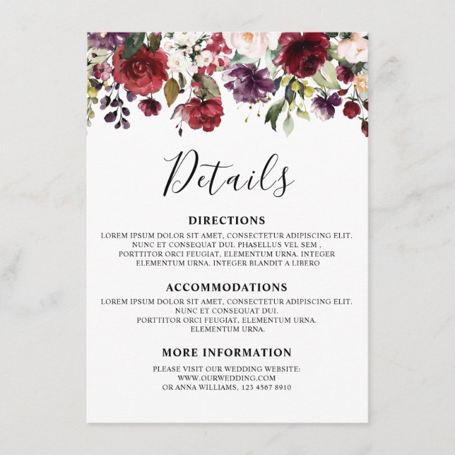 Carte D'accompagnement Fleurs de rose rouge de Bourgogne à l'aquarelle ro (Devant)