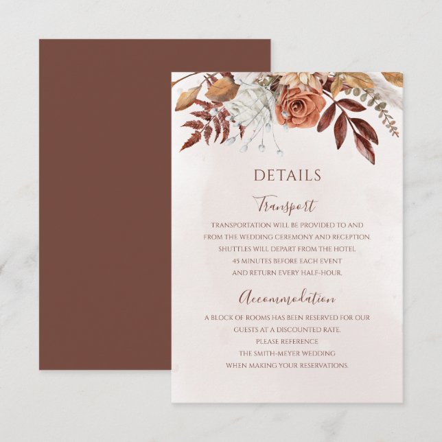Carte D'accompagnement Fleurs de rouille en terre cuite Boho Détails du M (Devant / Derrière)