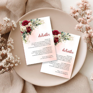 Carte D'accompagnement Fleurs de teinte bordeaux mariage détails bordure