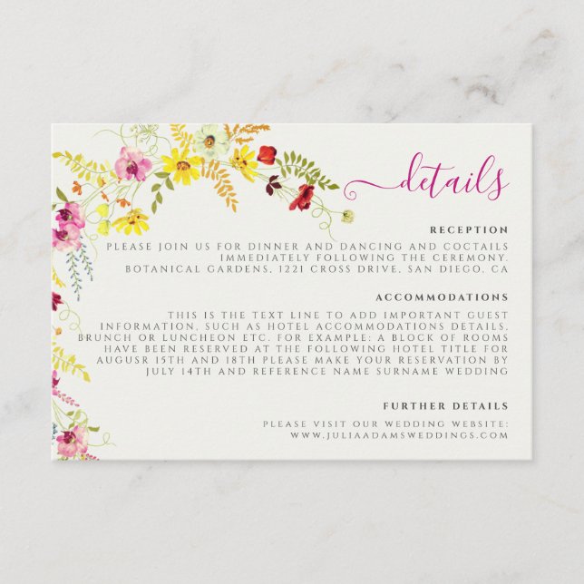 Carte D'accompagnement Fleurs d'orchidées violettes roses Mariage de cour (Devant)