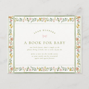 Carte D'accompagnement fleurs douces de cottage core livres pour baby sho