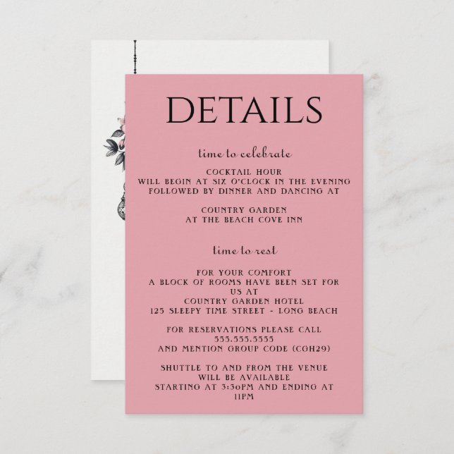 Carte D'accompagnement Fleurs et lanternes roses (Devant / Derrière)