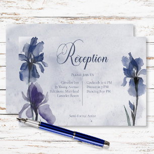 Carte D'accompagnement Fleurs Iris Bleu Mariage Réception Moderne Bleu