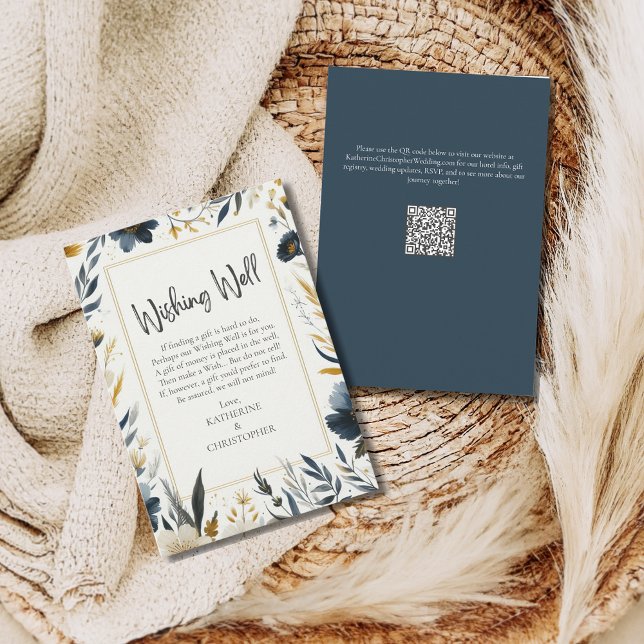 Carte D'accompagnement Fleurs Jaunes Bleues Élégant Mariage Souhaitant Bi (Blue Yellow Wildflower Elegant Wishing Well Enclosure Card for guest to give cash in lieu of gifts.)