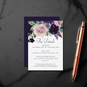 Carte D'accompagnement Fleurs luxuriantes   Détails floraux de rose viole