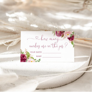 Carte D'accompagnement Fleurs rose pâle bordeaux devinez combien de bonbo