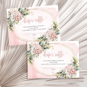 Carte D'accompagnement Fleurs Rose Poussiéreuses Eucalyptus Bébé Fille Ti