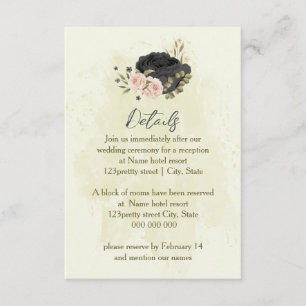 Carte D'accompagnement fleurs rose vif noir détails du mariage