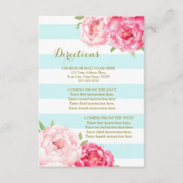 Carte D'accompagnement Fleurs roses Aqua Stripes Mariage Direction Insert