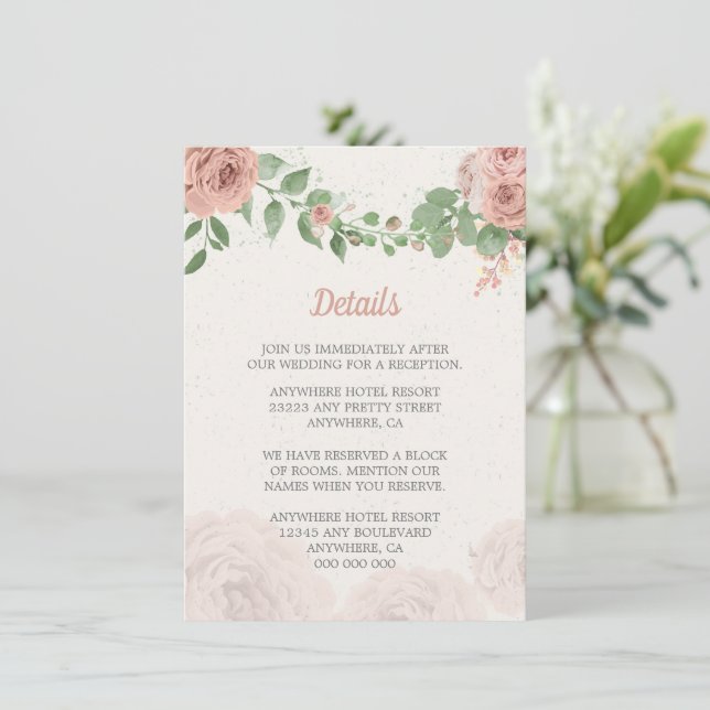 Carte D'accompagnement fleurs roses rousses verdure botanique (Debout devant)