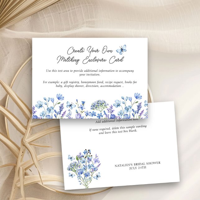 Carte D'accompagnement Fleurs sauvages bleues délicates couverture floral (Blank Enclosure Card to create your own custom details - Blue Wildflower Bridal Shower Collection
)
