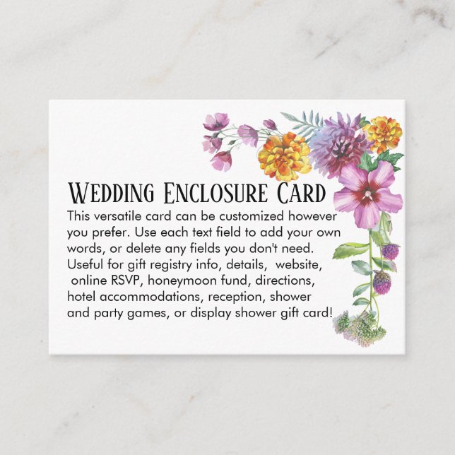 Carte D'accompagnement Fleurs sauvages d'aquarelle de mariage personnalis (Devant)