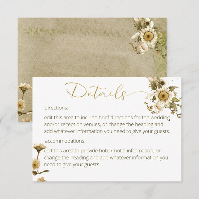 Carte D'accompagnement Fleurs sauvages d'été et marguerites Mariage Détai (Devant / Derrière)