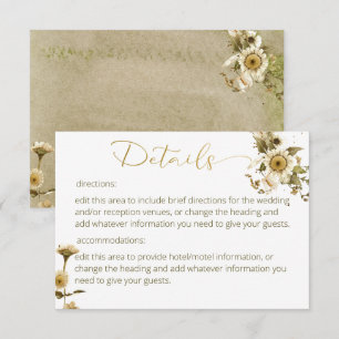 Carte D'accompagnement Fleurs sauvages d'été et marguerites Mariage Détai