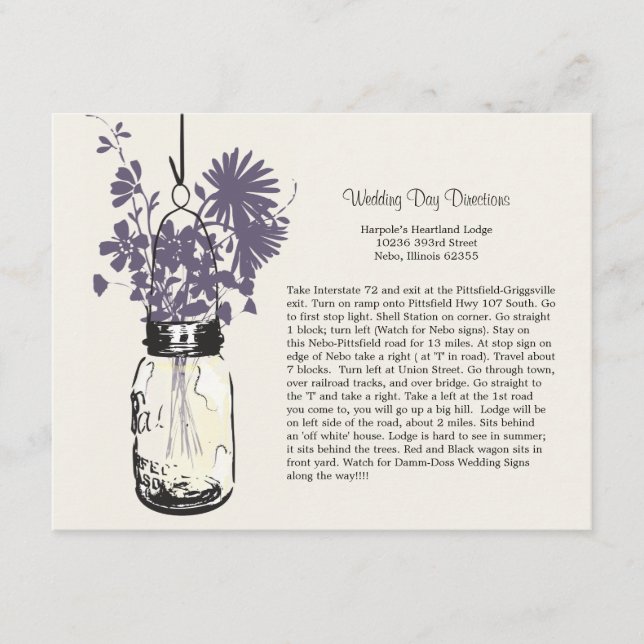 Carte D'accompagnement Fleurs sauvages et bocaux en verre pour un mariage (Devant)