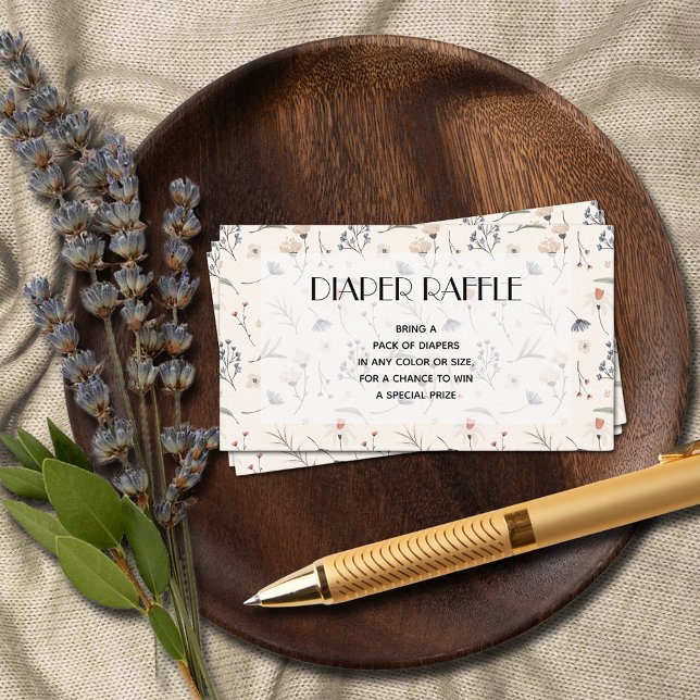 Carte D'accompagnement Fleurs sauvages sur le raffe de couches d'ivoire (Wildflowers on Ivory Diaper Raffle Baby Shower Enclosure Cards)