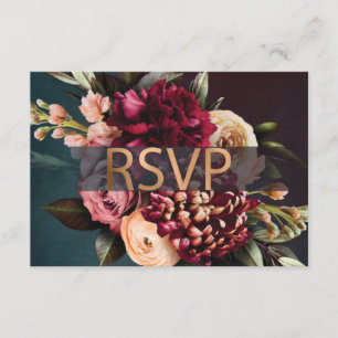 Carte D'accompagnement Fleurs sombres et lunaires, rose rouge audacieux, 
