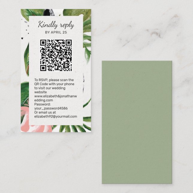 Carte D'accompagnement Fleurs tropicales QR Code en ligne RSVP Enclôture (Devant / Derrière)