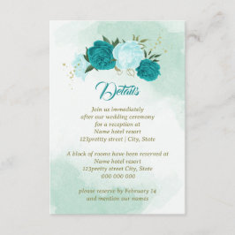 Carte D'accompagnement fleurs turquoise vert feuille