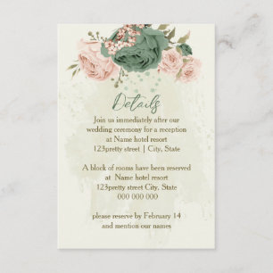 Carte D'accompagnement fleurs vert sauge détails mariage