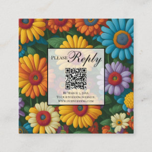 Carte D'accompagnement Fleurs vintages de couleur rétro code QR