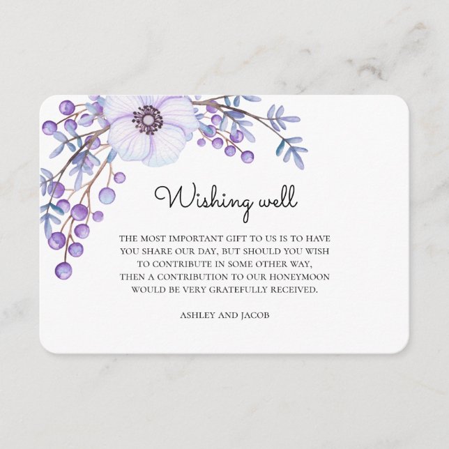 Carte D'accompagnement Fleurs violettes qui souhaitent bien. Insertion de (Devant)
