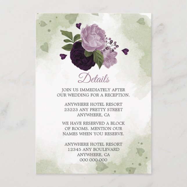 Carte D'accompagnement fleurs violettes romantiques détails de verdure (Devant)