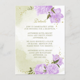 Carte D'accompagnement fleurs violettes romantiques détails de verdure