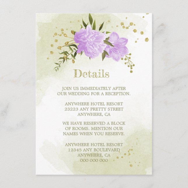 Carte D'accompagnement fleurs violettes romantiques détails de verdure (Devant)