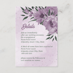 Carte D'accompagnement fleurs violettes verdure mariage botanique